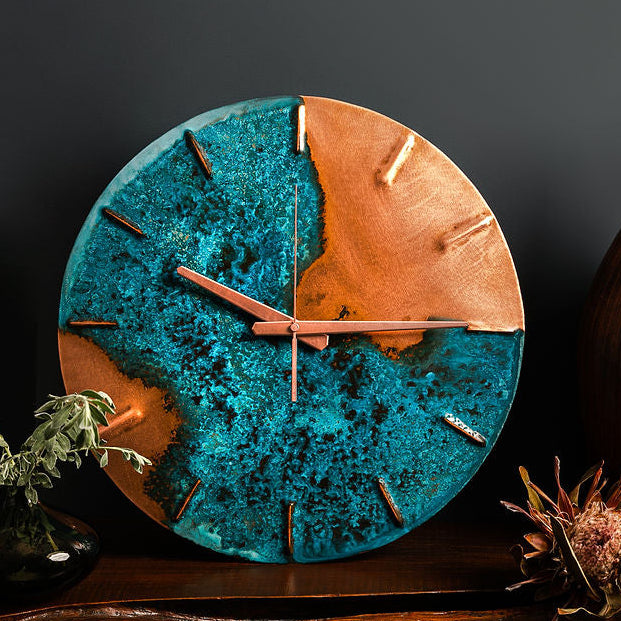 A Blue Patina Copper “Half Time” clock made by Empire Copper.