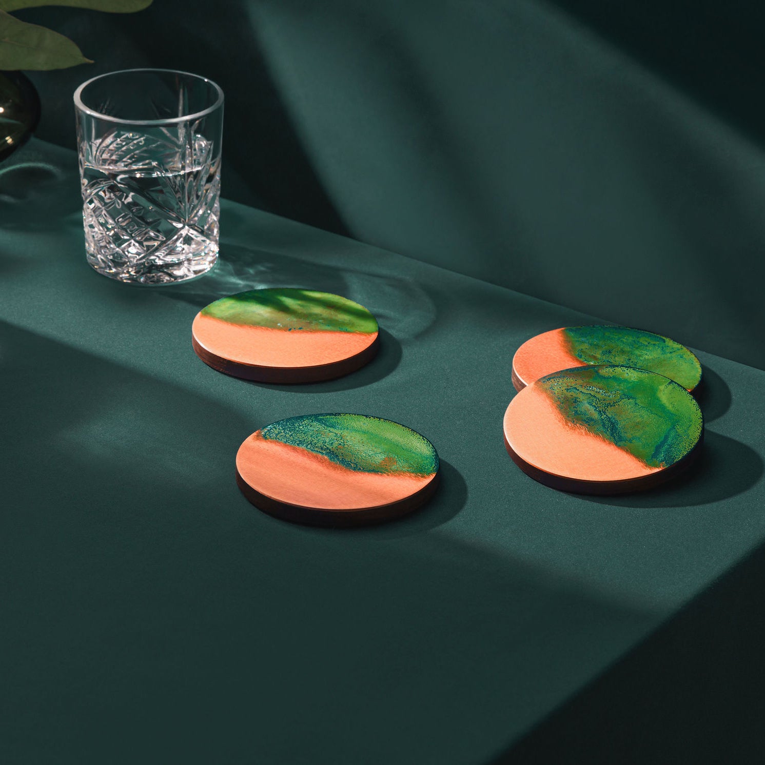 Green Patina Copper Half Time Coasters Empire Copper Landscape Websize