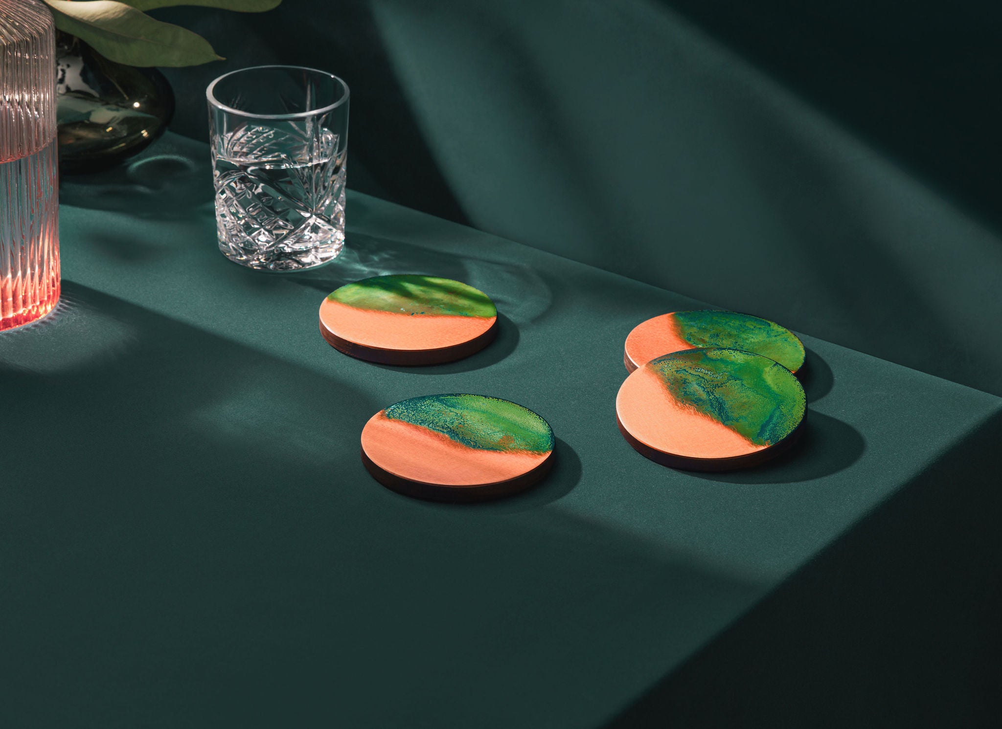 Green Patina Copper Half Time Coasters Empire Copper Landscape Websize