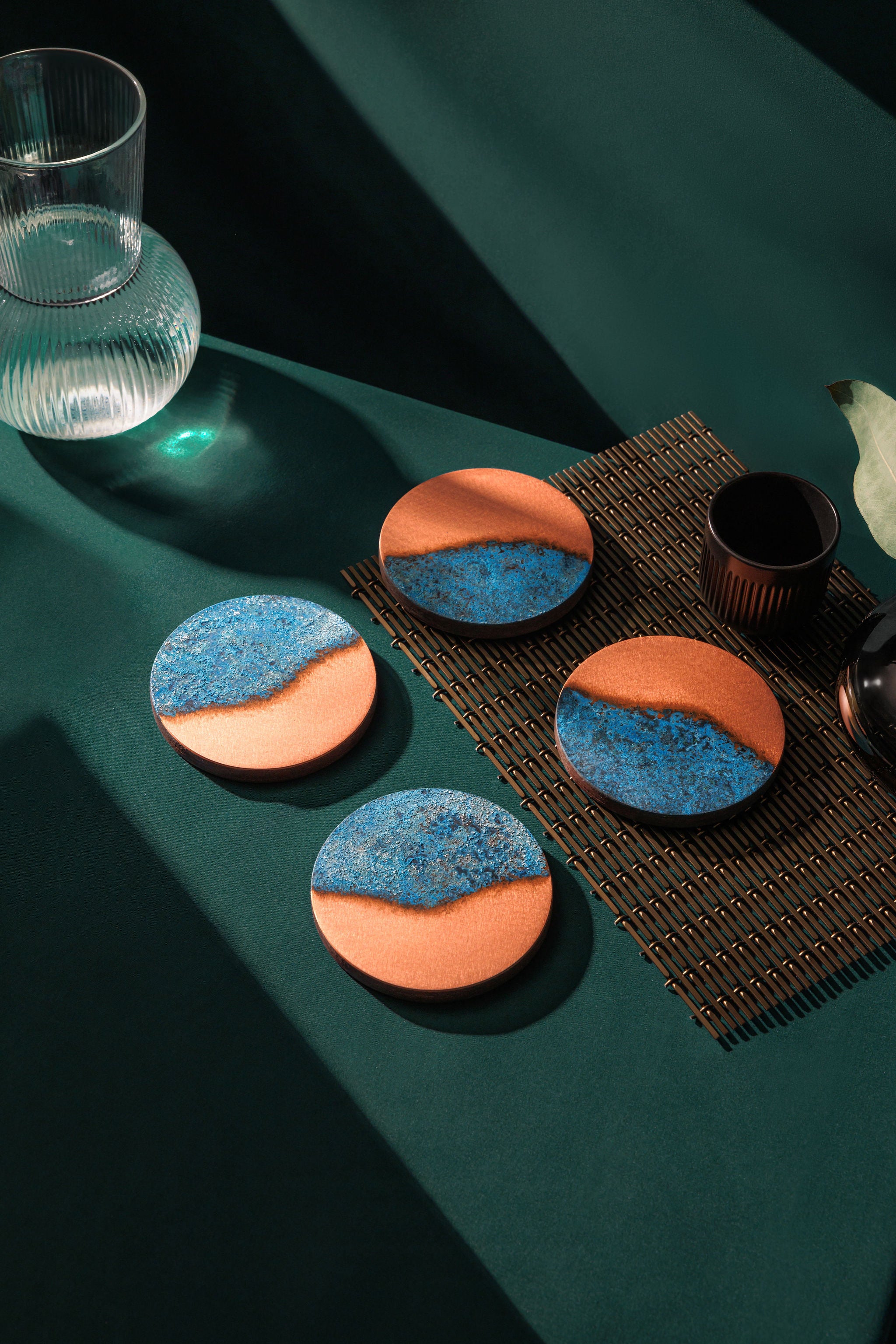 Blue Patina Copper Half Time Coasters Empire Copper Portrait Websize