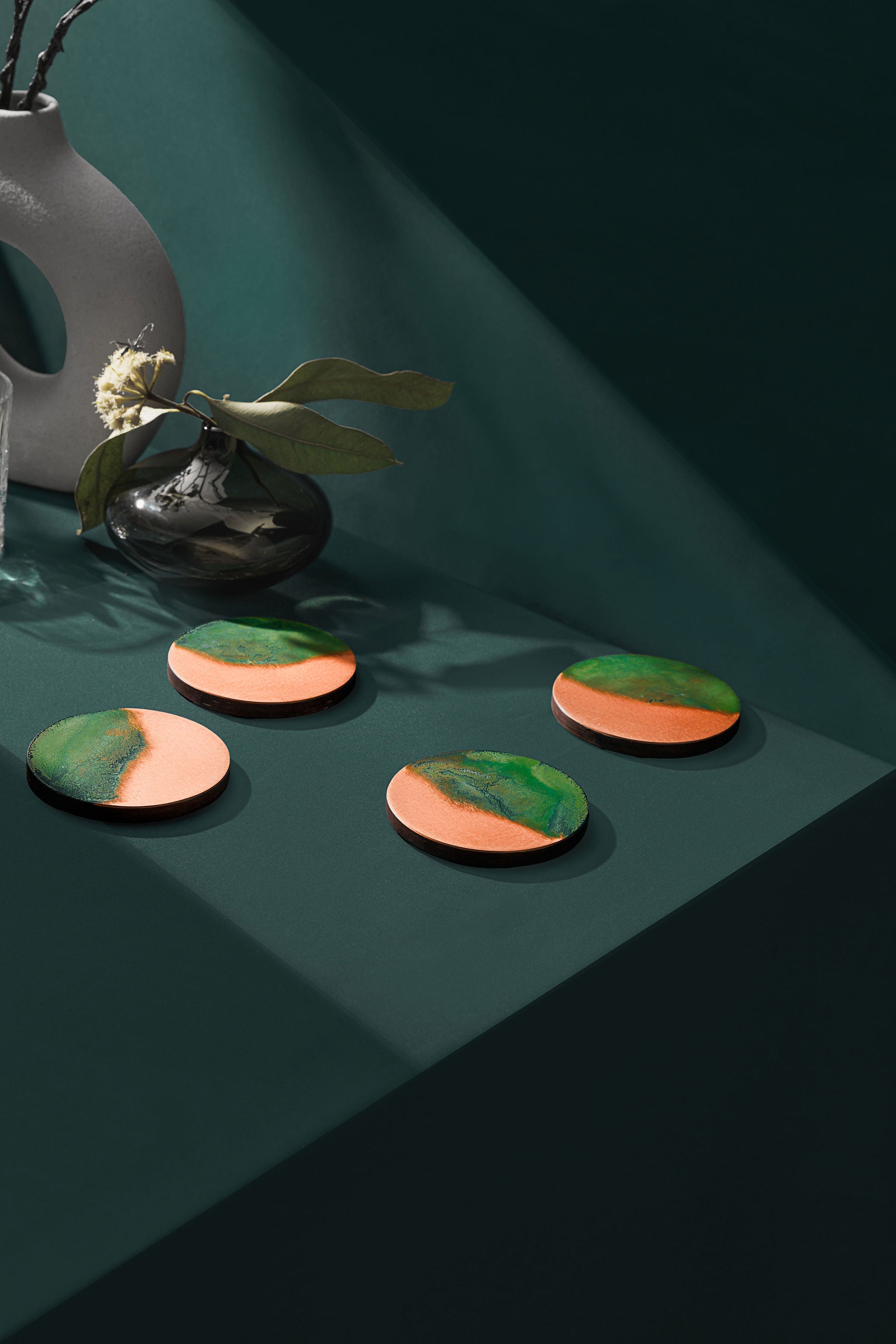 Green Patina Copper Half Time Coasters Empire Copper Portrait Websize